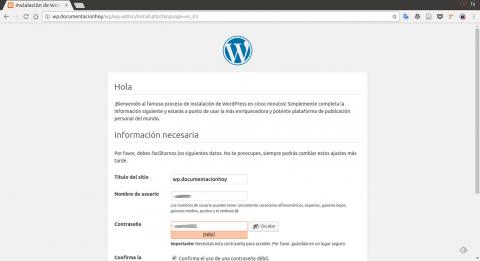 configuración básica del sitio de la instalación de wordpress