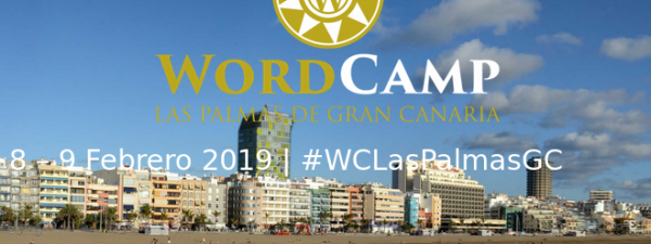 imagen de una playa de Gran Canaria con el texto de la WordCamp