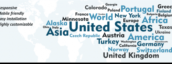 mapa de fondo con nombres de países por encima