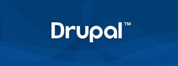 logotipo de drupal sobre fondo azul