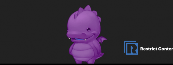 logotipo de Restrict Content, un dragoncito morado sobre fondo negro