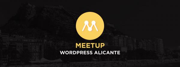letra "M" sobre un fonto negro y amarillo con el texto "Meetup Alicante"