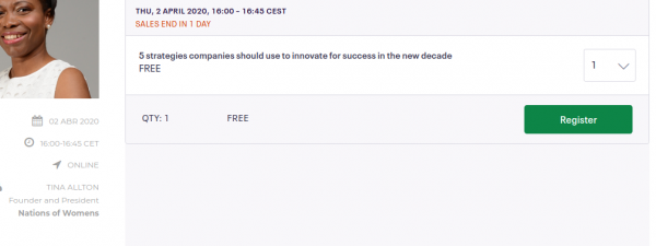 Web de registro al webinar '5 strategies companies should use to innovate for success in the new decade'