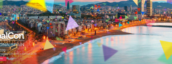 Imagen de la ciudad de Barcelona con el texto DrupalCon Barcelona y la fecha de celebración del evento