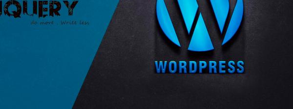 logotipo de wordpress en fondo negro junto al de JQuery sobre fondo azul