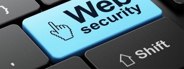 Imagen de un teclado en el que la tecle enter tiene el texto "Web security" y el dibujo de una mano como un cursor