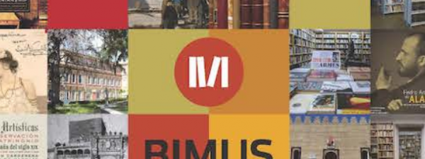 Collage de varias imágenes de obras relacionadas con los museos y en el centro el texto BIMUS (Red de Bibliotecas de Museos)