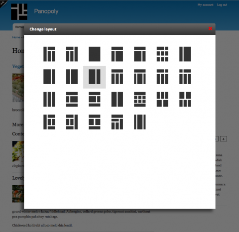captura de pantaya de la opción de layouts del módulo panopoly de drupal