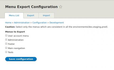 página de configuración del módulo