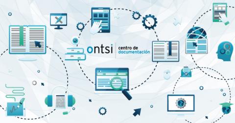 varios elementos de documentos digtales con el texto Centro de Documentación del ONTSI