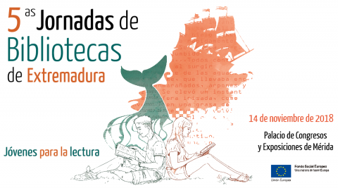 cartel de las jornadas en las que se ve la ilustración de dos jóvenes leyendo libros