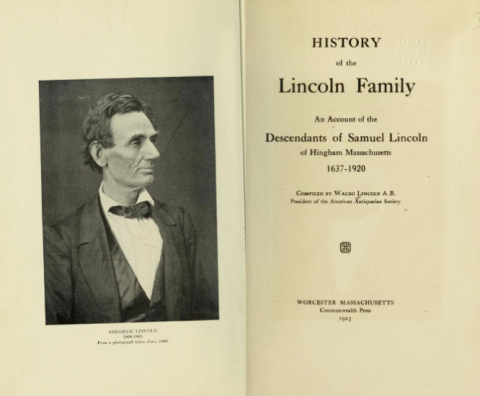 imagen digitalizada de la portada de un libro sobre la familia del presidente Lincoln