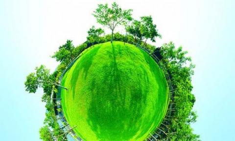 imagen del planeta tierra verde y con arboles, como visto desde el espacio