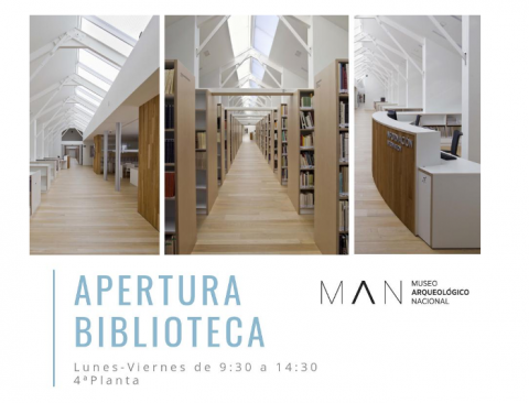 tres imágenes de la nueva biblioteca del museo arqueológico