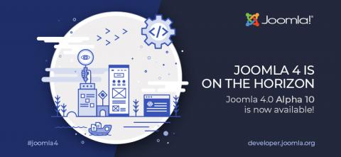 Cartel del lanzamiento de la versión Alpha 10 de Joomla 4