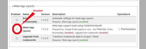 imagen de la página de activación del módulo en drupal