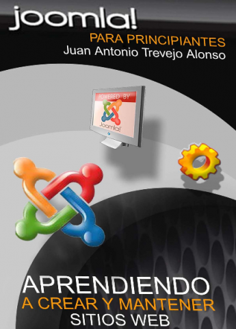 portada del libro, logotipo de Joomla junto con el dibujo de una tuerca u una pantalla de ordenador