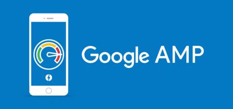 el dibujo de un móvil junto con el texto "Google AMP"