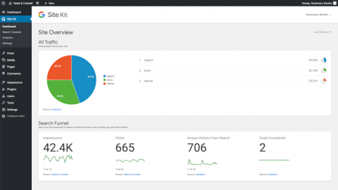 Dashboard de Site Kit para WordPress