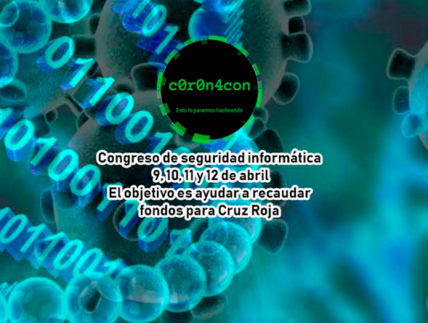 imagen del virus COVID-19 y el texto en el que se anuncia el evento