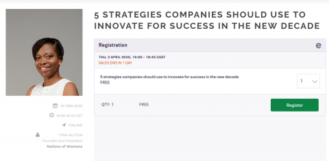 Web de registro al webinar '5 strategies companies should use to innovate for success in the new decade'