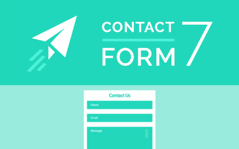 Ilustración en la que aparece sobre fondos en verde el texto "Contact Form 7" y un formulario