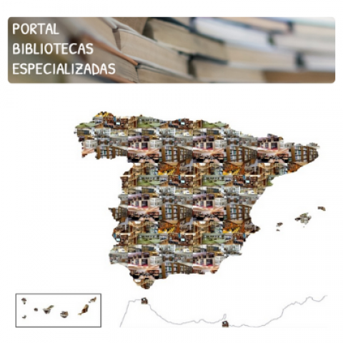 Texto "Portal de Bibliotecas Especializadas" y debajo un mapa de España