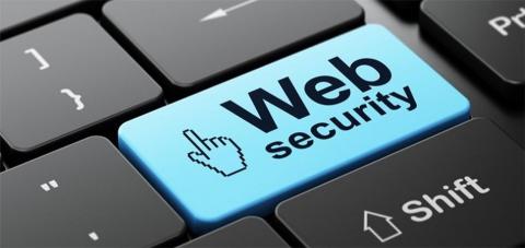 Imagen de un teclado en el que la tecle enter tiene el texto "Web security" y el dibujo de una mano como un cursor