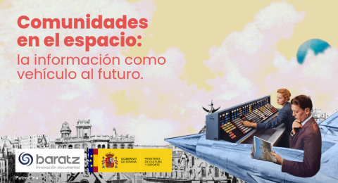 Dibujo de fondo de la ciuada de Madrid sobre la que sobrevuela una nave espacial y el texto de las Jornadas