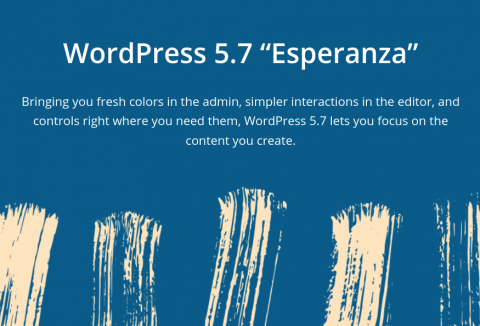 Soobre fondo azul, texto "WordPress 5.7 Esperanza"
