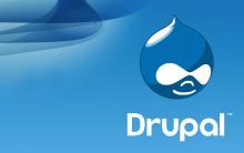 logotipo de drupal sobre fondo azul